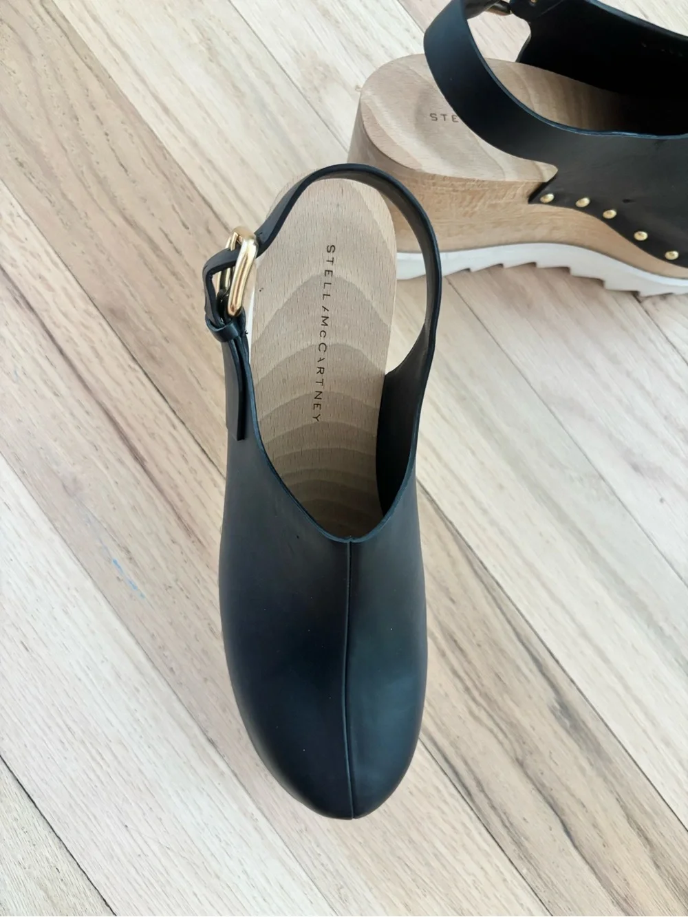 Stella McCartney Black PO Platform Clog heels with Gold Studs - Women's